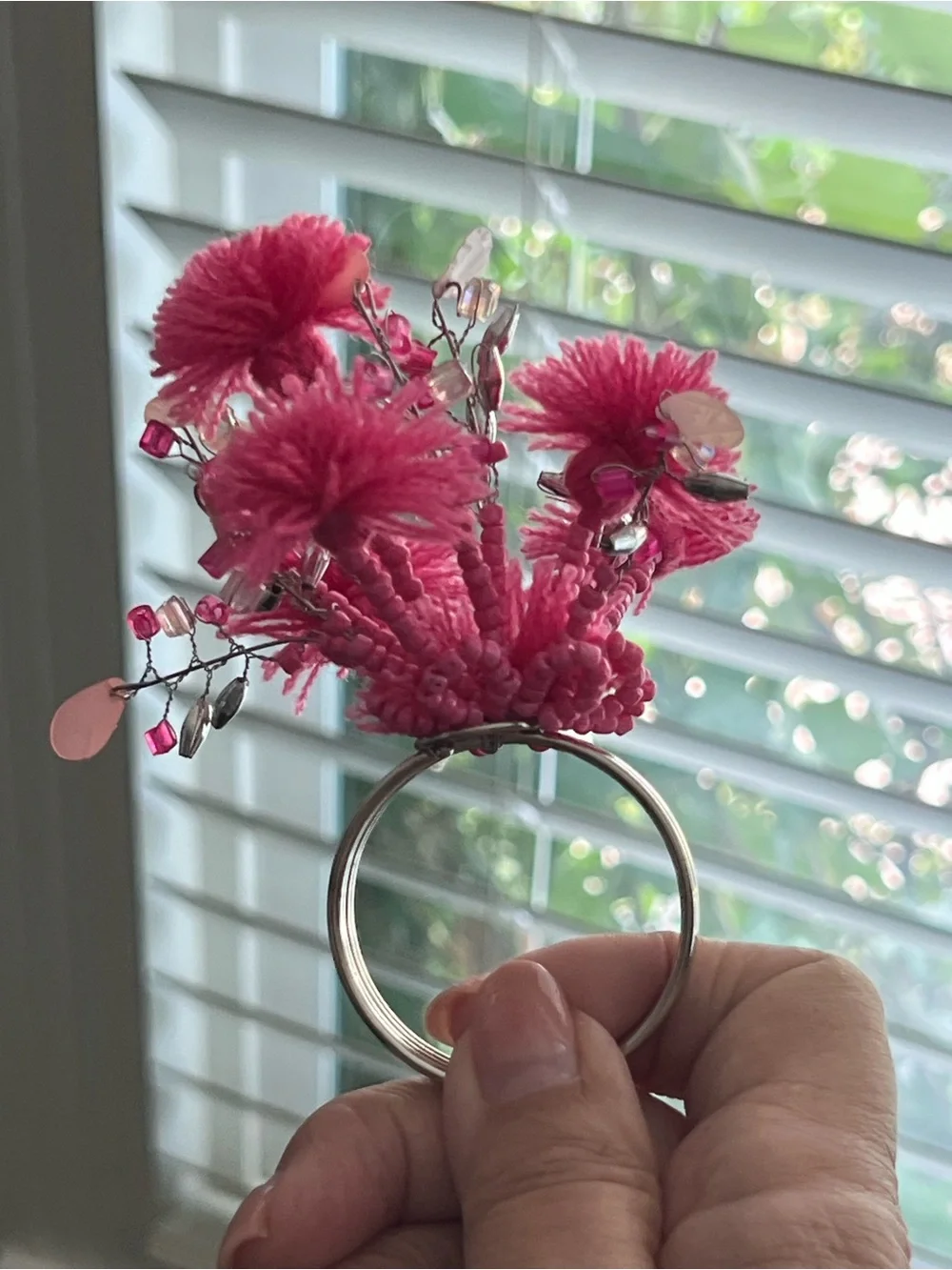 Pier 1 Imports Pink Pom Pom Beaded Napkin Rings Set of 4 Boho Tropical